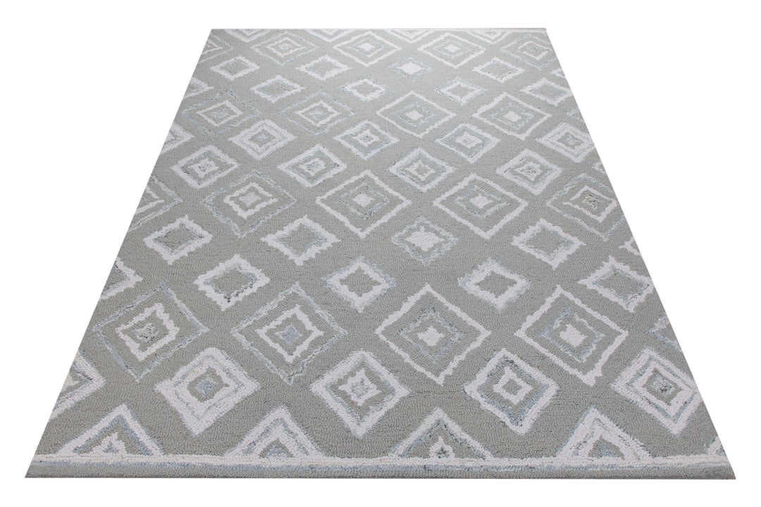 Berber-Raute in Salbei - Handtuft Wolle 160 x 230 cm – Teppich im Raum platziert