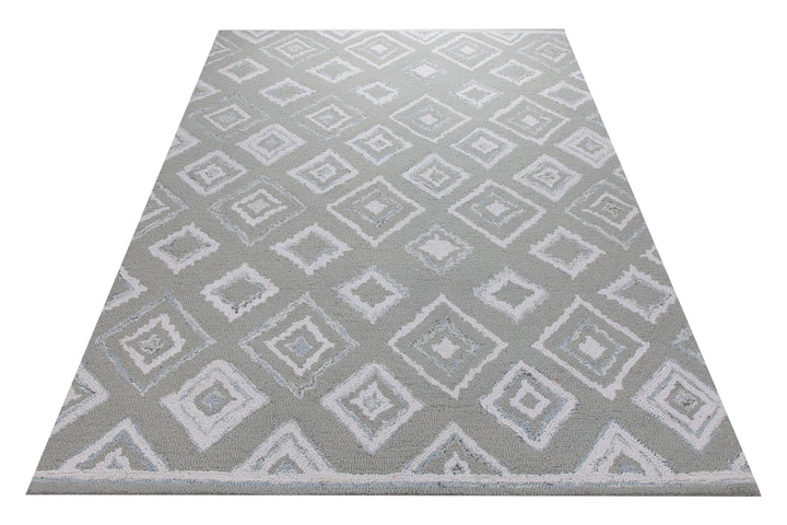 Berber-Raute in Salbei - Handtuft Wolle 160 x 230 cm – Teppich im Raum platziert