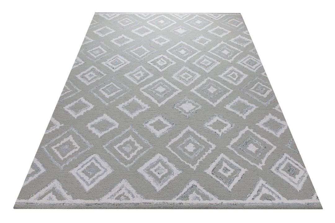 Berber-Raute in Hellgrau - Handtuft Wolle 160 x 230 cm – Teppich im Raum platziert