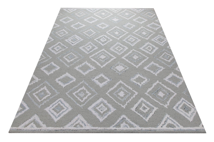 Berber-Raute in Hellgrau - Handtuft Wolle 160 x 230 cm – Teppich im Raum platziert