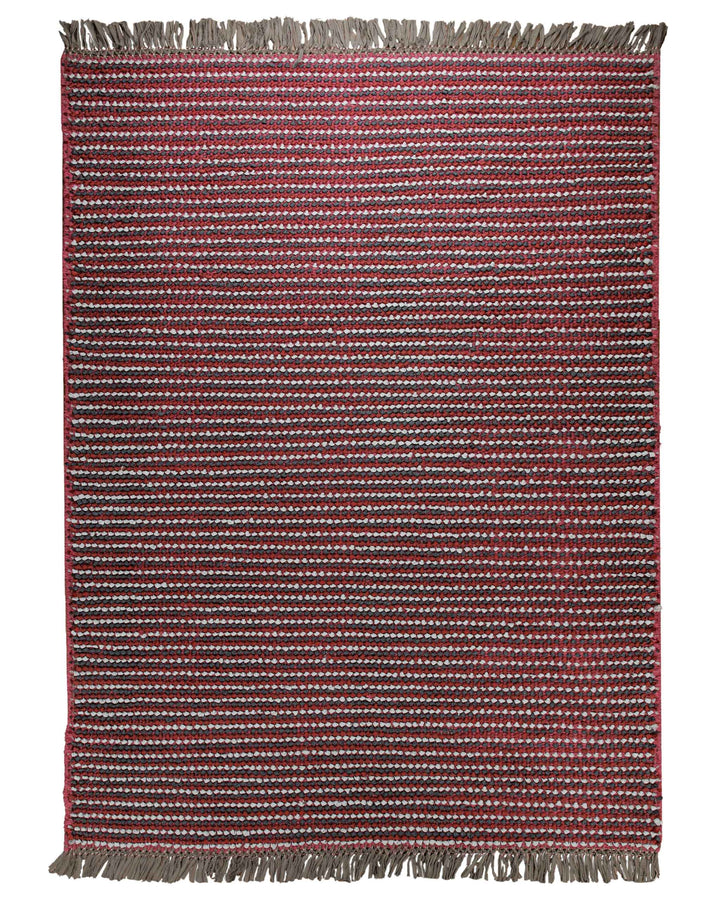 Dedon Outdoor Handwebteppich rot grau gestreift 160x230 cm – Gesamtansicht freigestellt