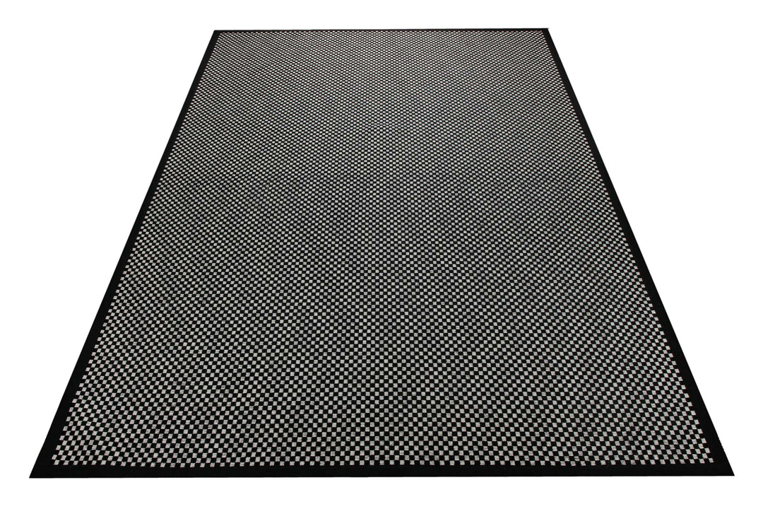 Handwebteppich Wolle Feinkaro schwarz weiß 160x230 cm – im Wohnraum in Szene gesetzt