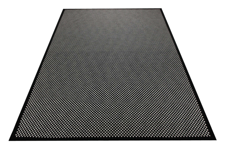 Handwebteppich Wolle Feinkaro schwarz weiß 160x230 cm – im Wohnraum in Szene gesetzt