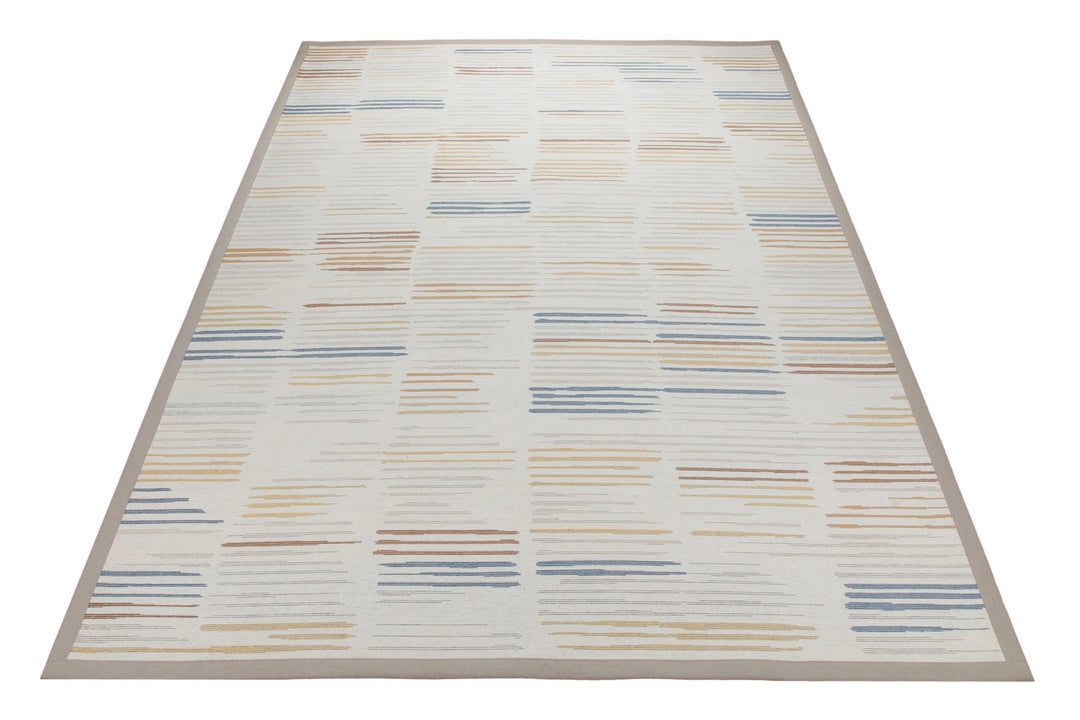 Baumwollteppich Estland beidseitig Farblinien creme 160x230 cm – dekorativ im Raum inszeniert