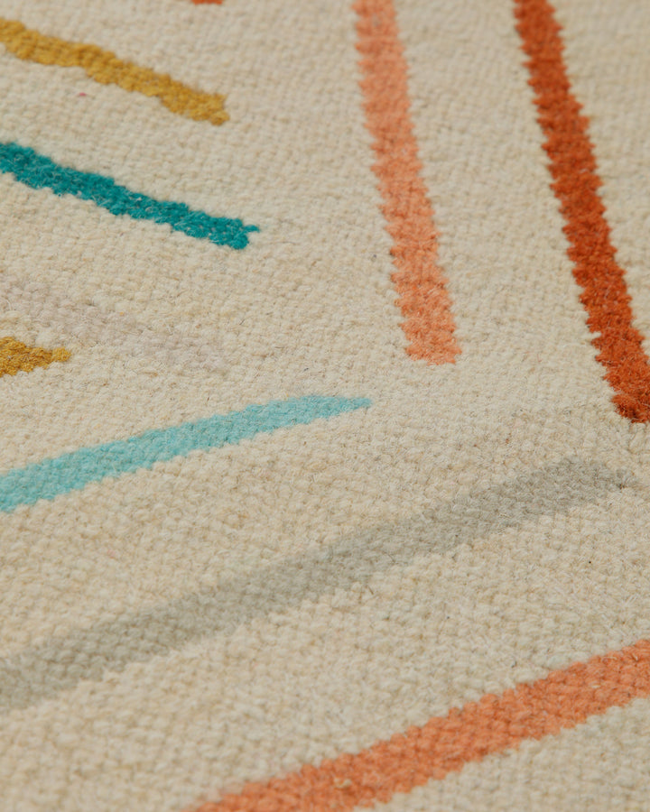 Handwebteppich Wolle Diagonallinien bunt creme 160x230 cm – Nahaufnahme von Struktur und Textur