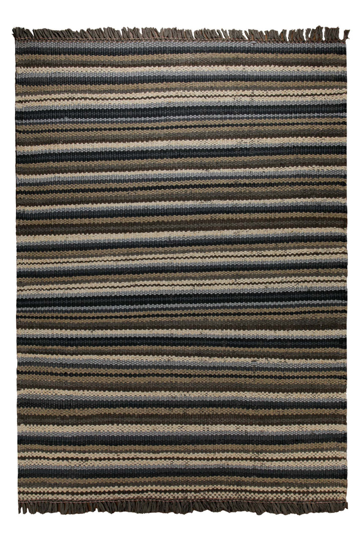 Dedon Outdoor Handwebteppich grau blau gestreift 160x230 cm – Freigestellte Ansicht von oben