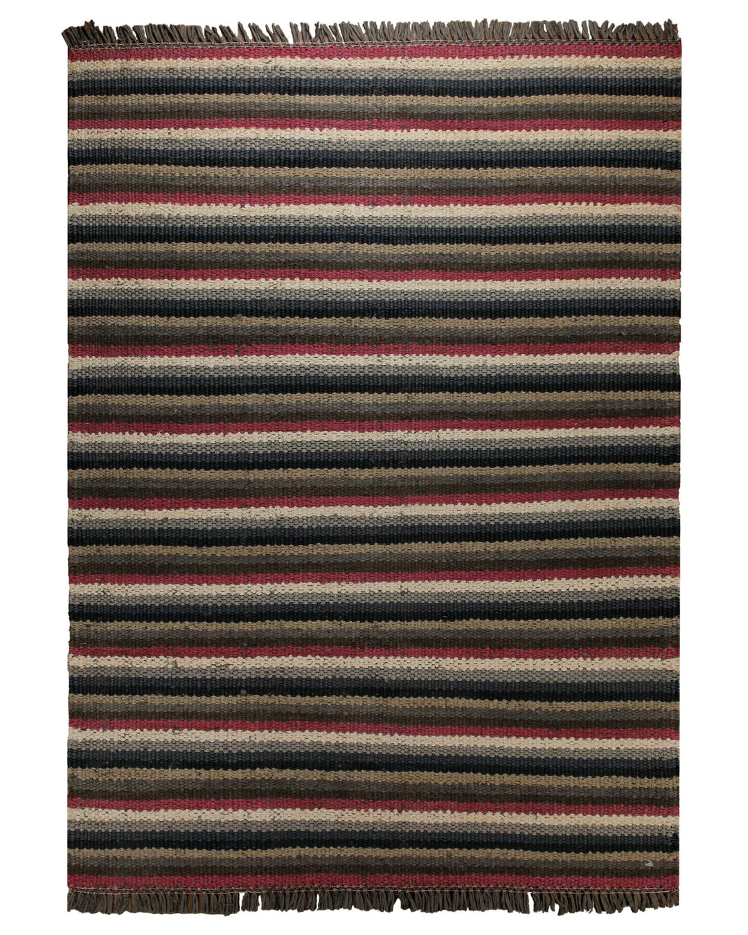 Dedon Outdoor Handwebteppich rot grau gestreift 160x230 cm – Produktfoto auf weißem Hintergrund