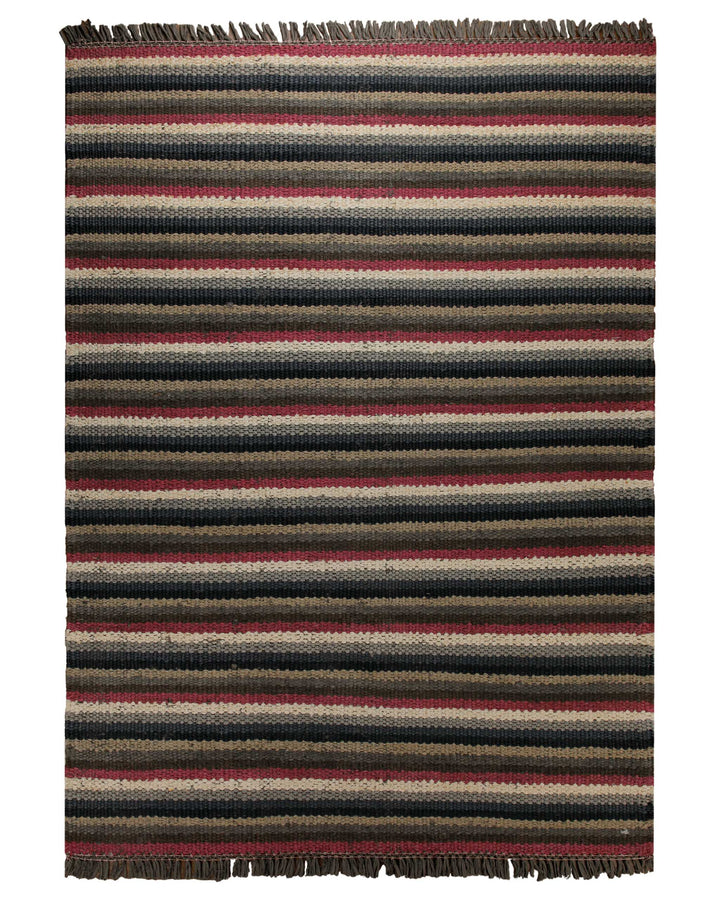 Dedon Outdoor Handwebteppich rot grau gestreift 160x230 cm – Produktfoto auf weißem Hintergrund