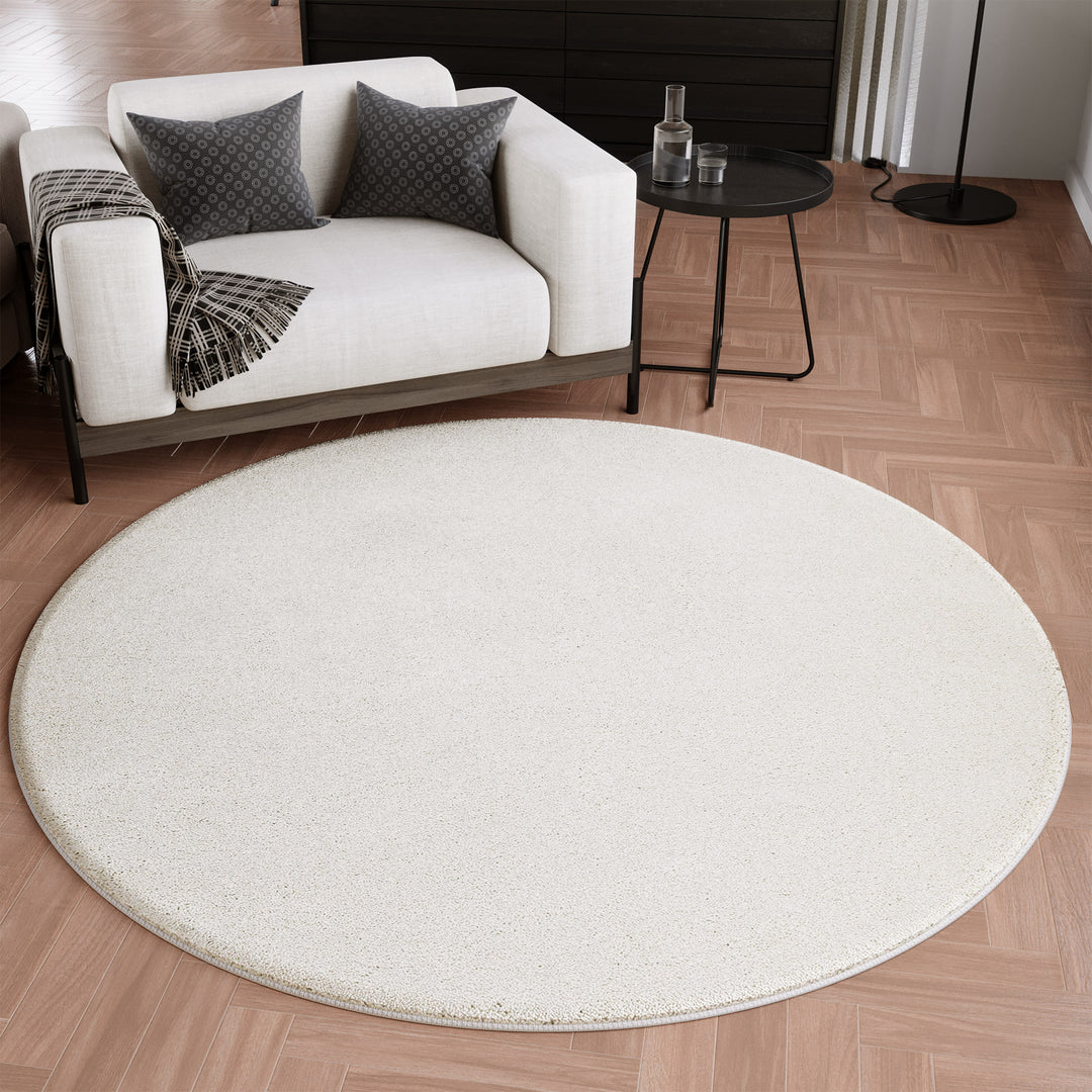 Wogh Teppich creme beige Hochflor rund