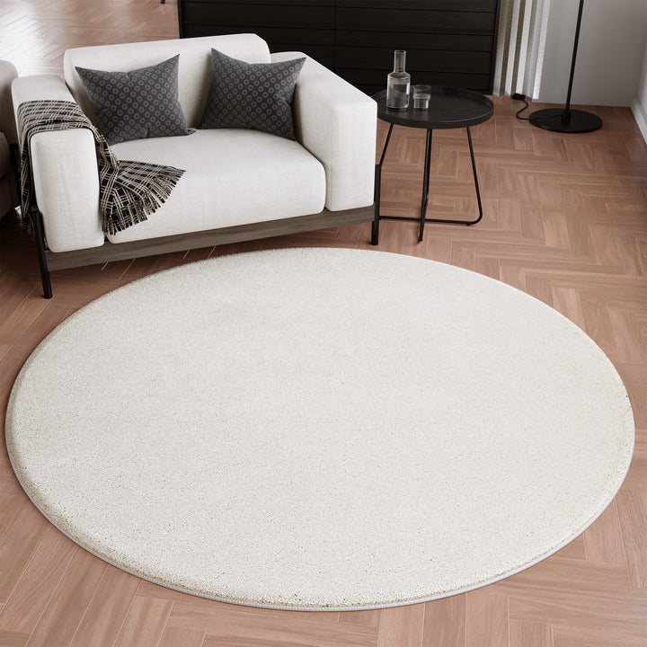Wogh Teppich creme beige Hochflor rund