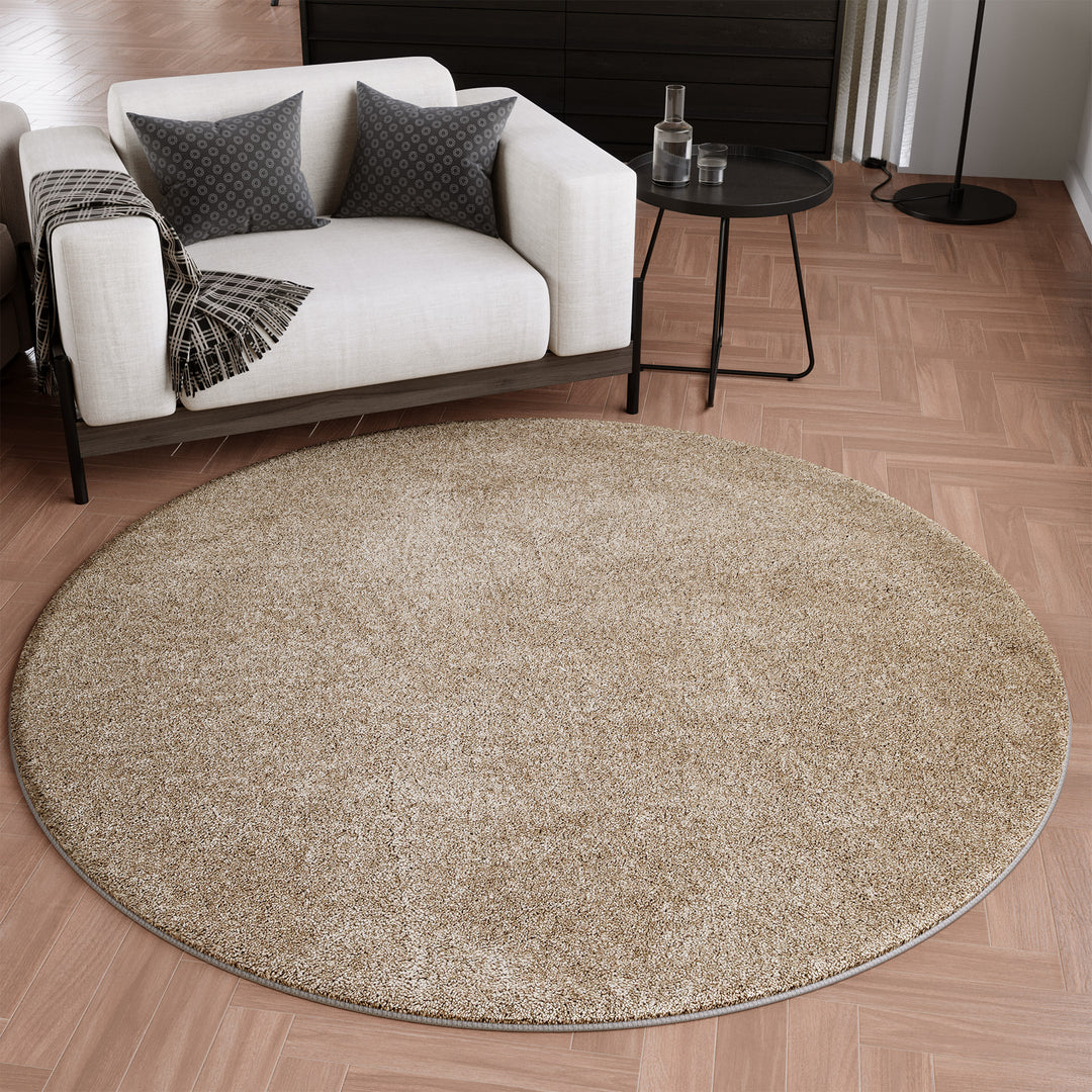 Wogh Teppich sand beige Hochflor rund