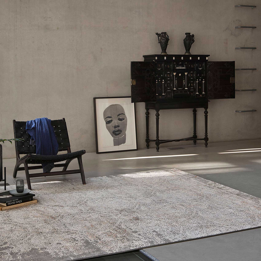 Baroque Vintage Teppich silber Kurzflor rechteckig