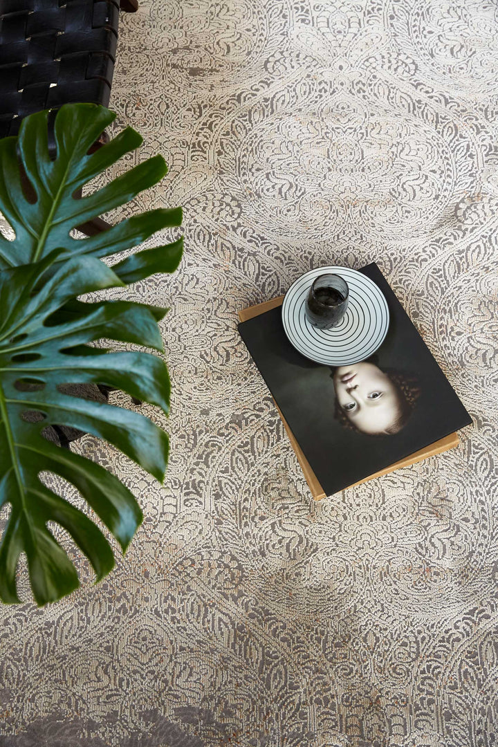 Baroque Vintage Teppich silber Kurzflor rechteckig