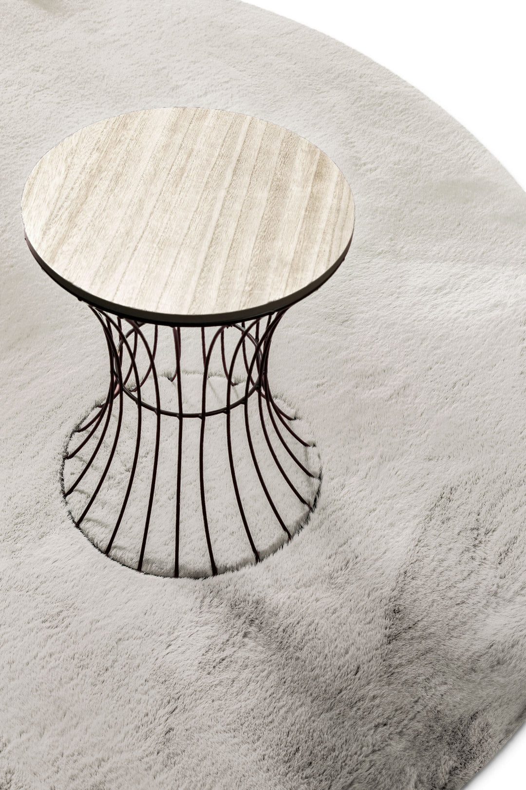 Kunstfell Teppich Rund Beige Grau flauschig und weich "Anna" WECONhome Basics