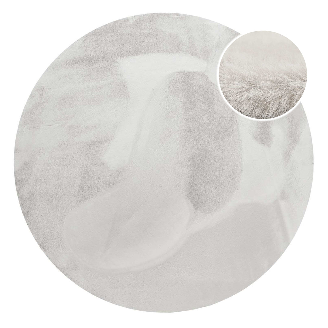 Kunstfell Teppich Rund Beige Grau flauschig und weich "Anna" WECONhome Basics