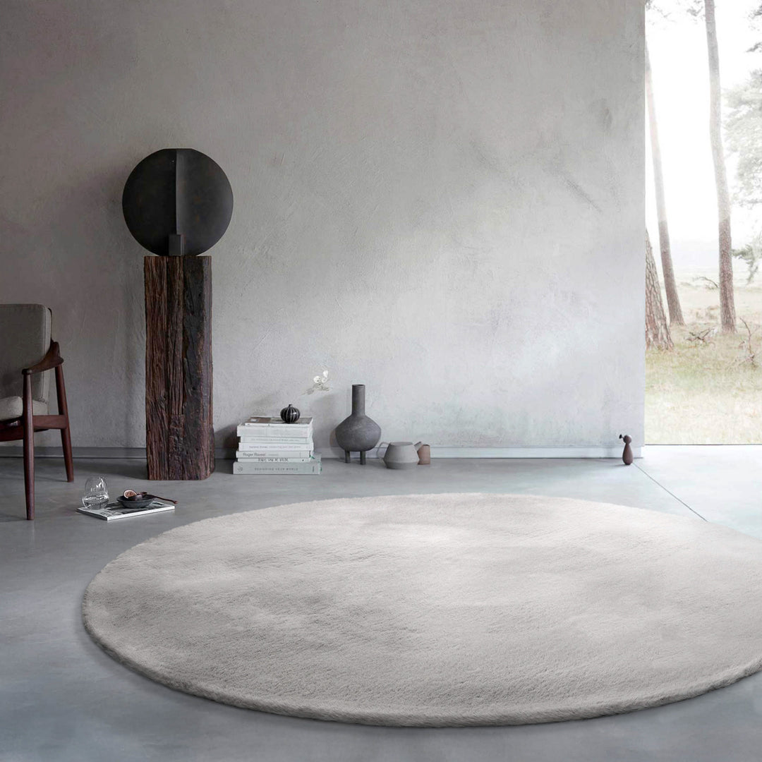 Kunstfell Teppich Rund Beige Grau flauschig und weich "Anna" WECONhome Basics