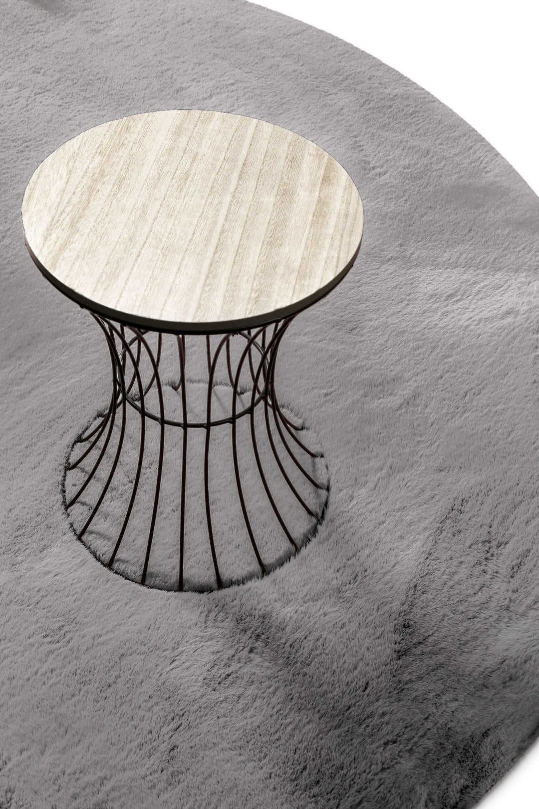 Kunstfell Teppich Rund Grau flauschig und weich "Anna" WECONhome Basics
