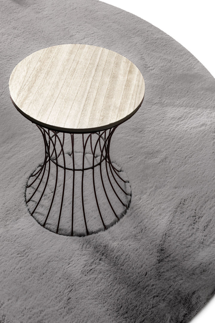 Kunstfell Teppich Rund Grau flauschig und weich "Anna" WECONhome Basics