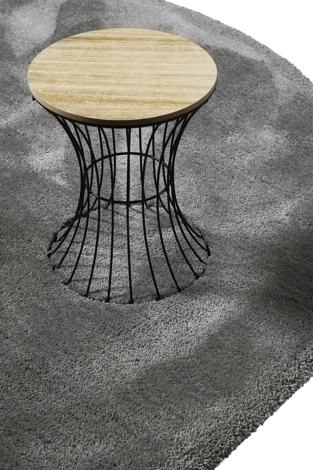 Emilia Teppich grau taupe Hochflor rund