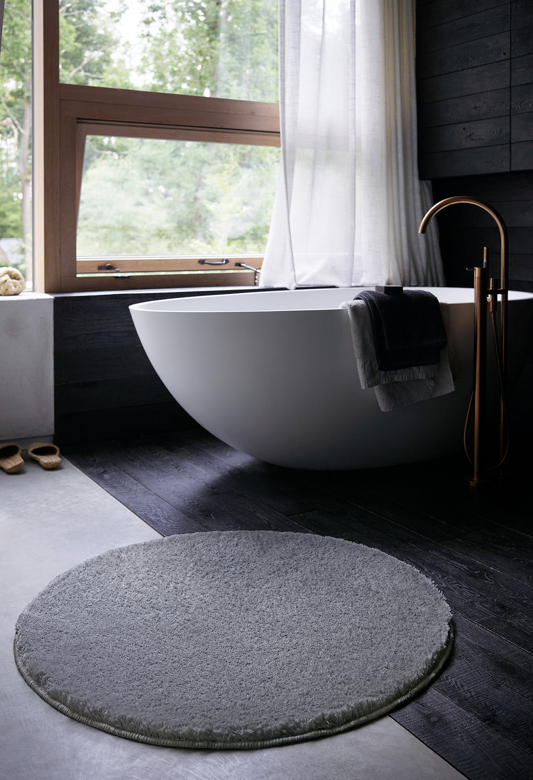 Joris Badteppich grau Kurzflor rund