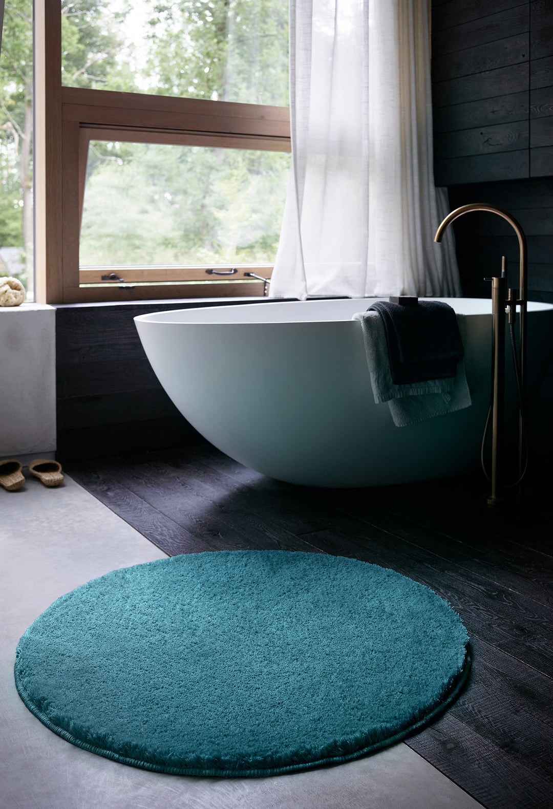 Joris Badteppich türkis Kurzflor rund