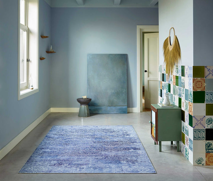 Grace Teppich blau Kurzflor rechteckig