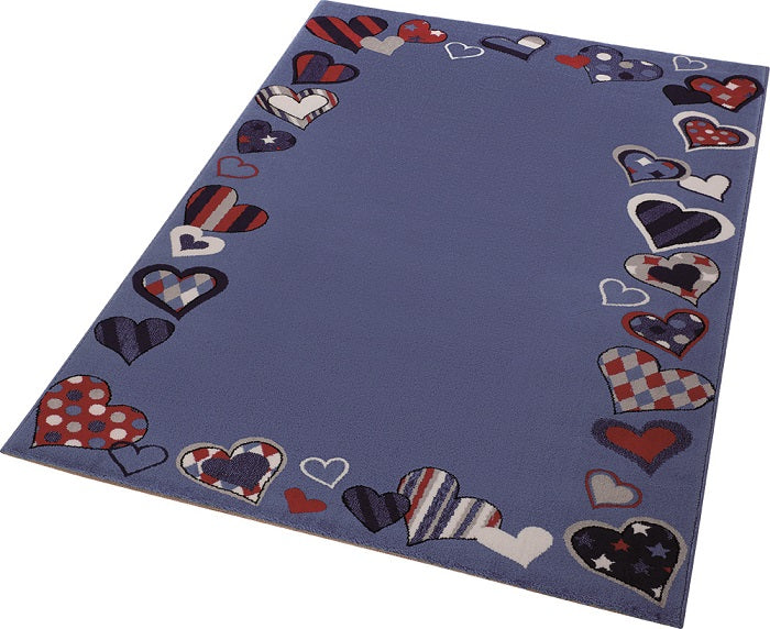 Just Hearts Teppich blau Kurzflor rechteckig