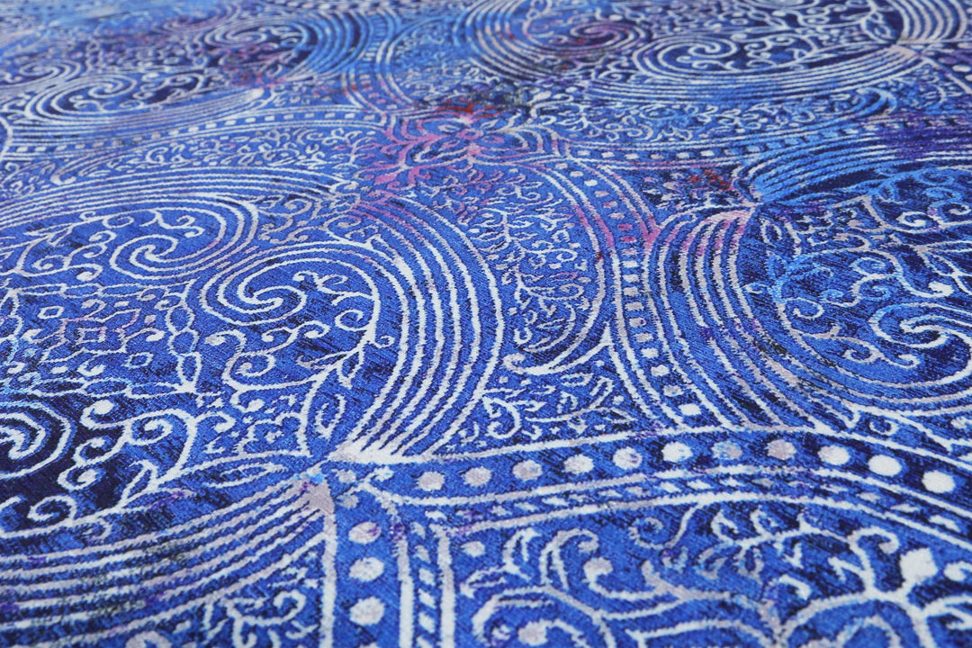 Louis Badteppich blau Kurzflor rechteckig