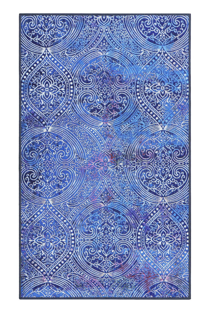 Louis Badteppich blau Kurzflor rechteckig