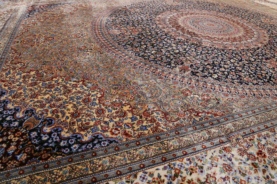 Täbriz Teppich blau Kurzflor rechteckig