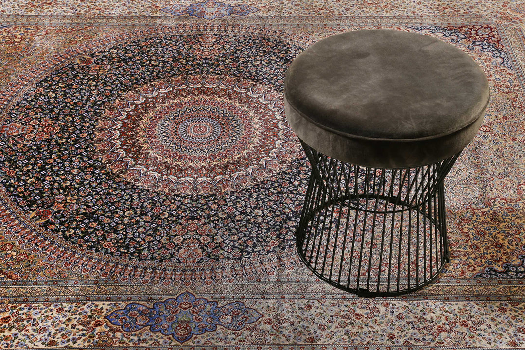 Täbriz Teppich blau Kurzflor rechteckig