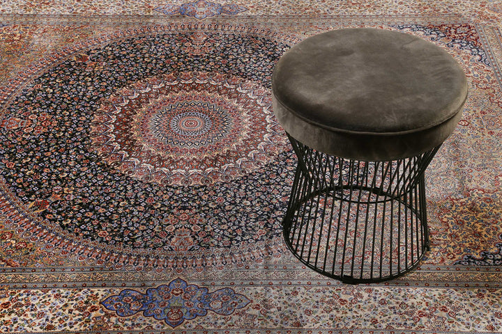 Täbriz Teppich blau Kurzflor rechteckig