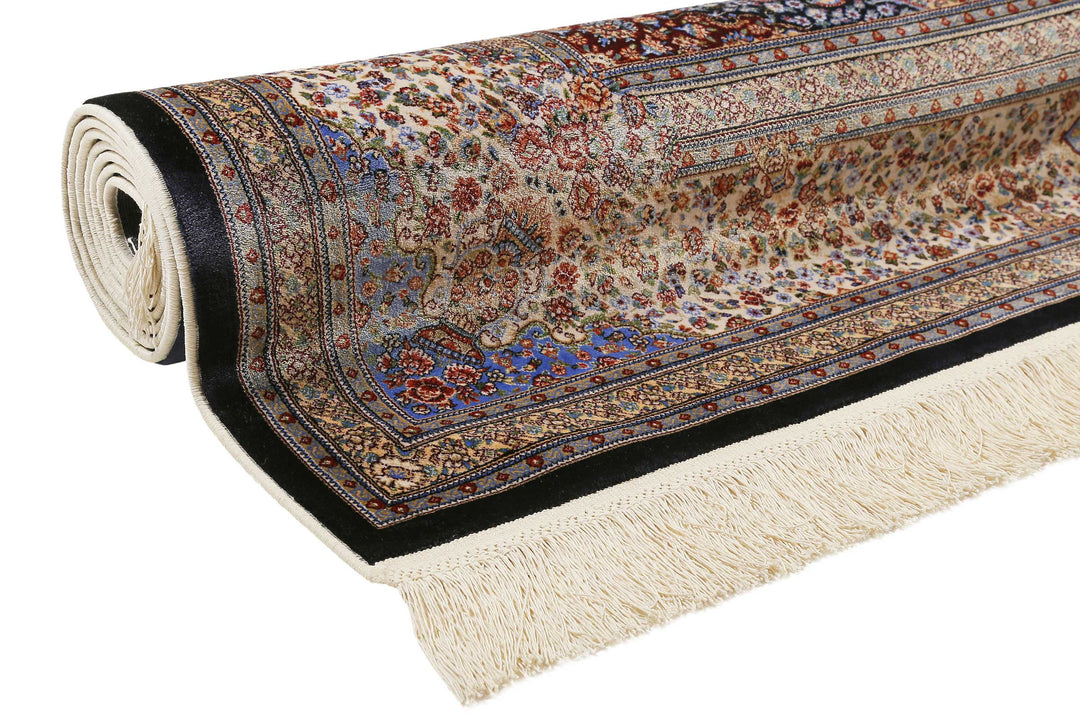 Täbriz Teppich blau Kurzflor rechteckig