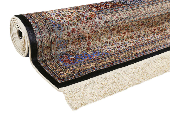 Täbriz Teppich blau Kurzflor rechteckig