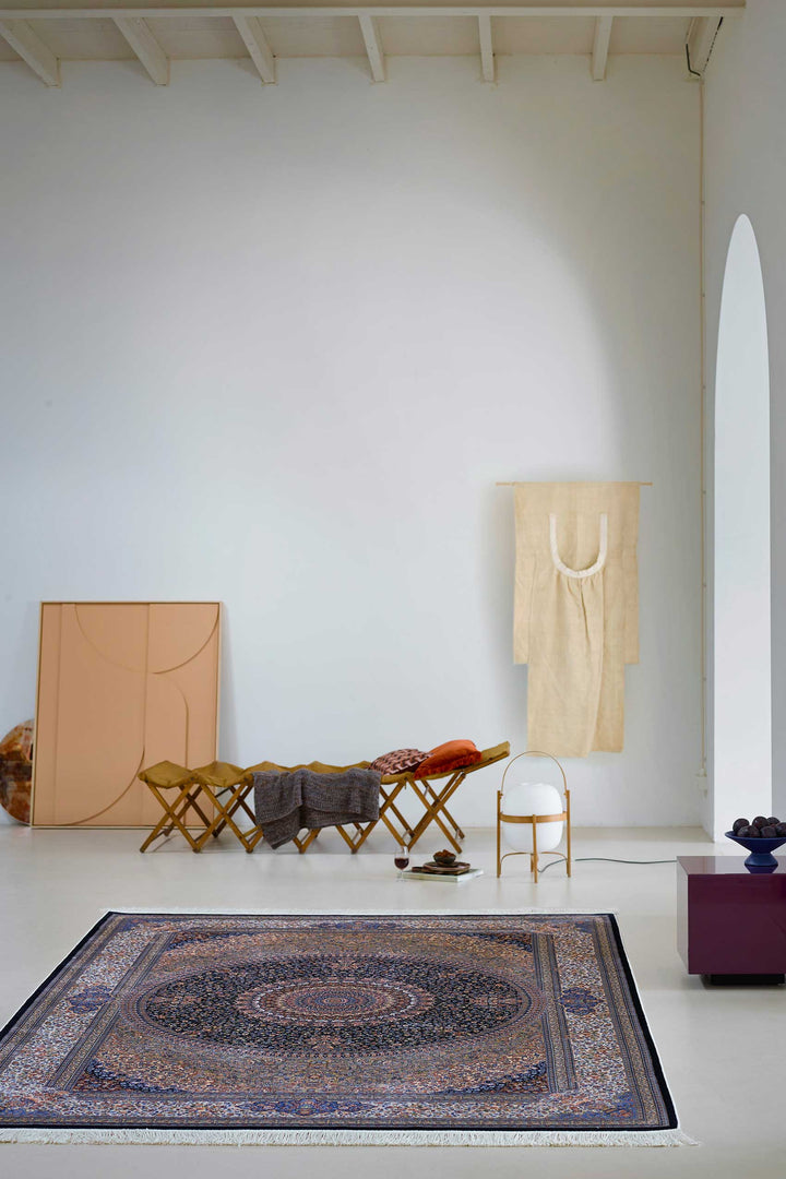 Täbriz Teppich blau Kurzflor rechteckig