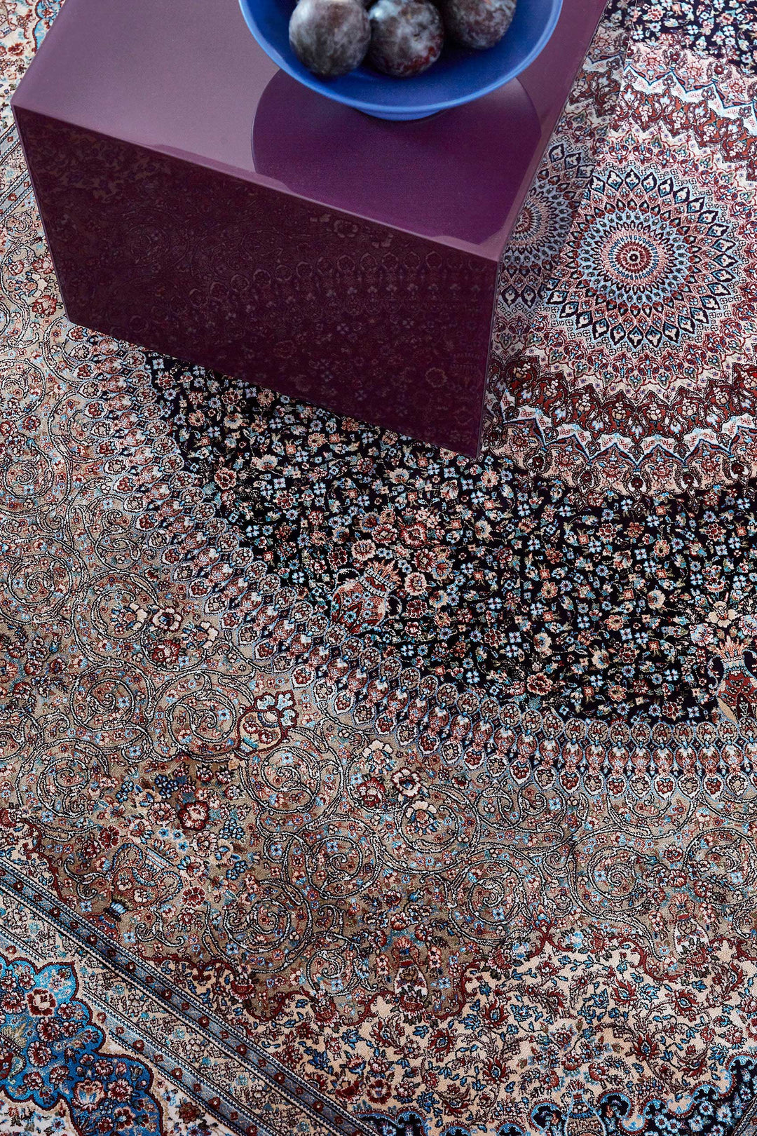 Täbriz Teppich blau Kurzflor rechteckig