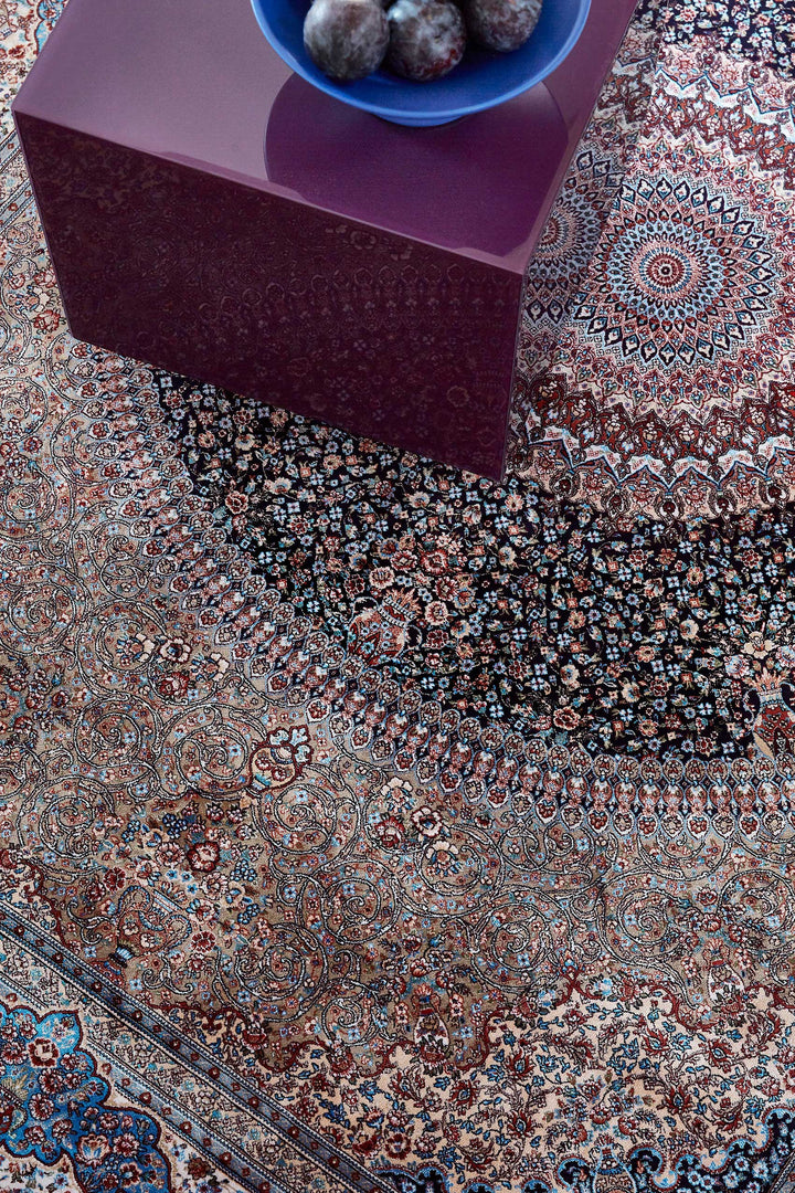 Täbriz Teppich blau Kurzflor rechteckig