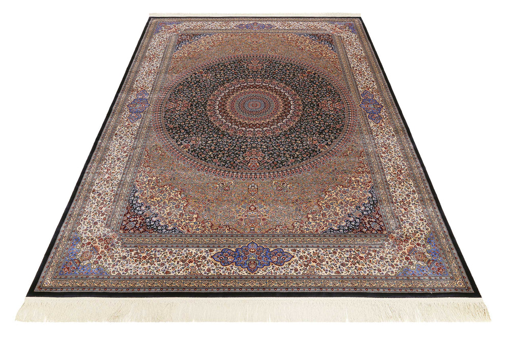 Täbriz Teppich blau Kurzflor rechteckig