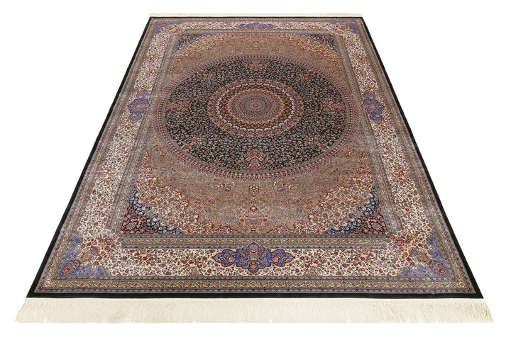 Täbriz Teppich blau Kurzflor rechteckig