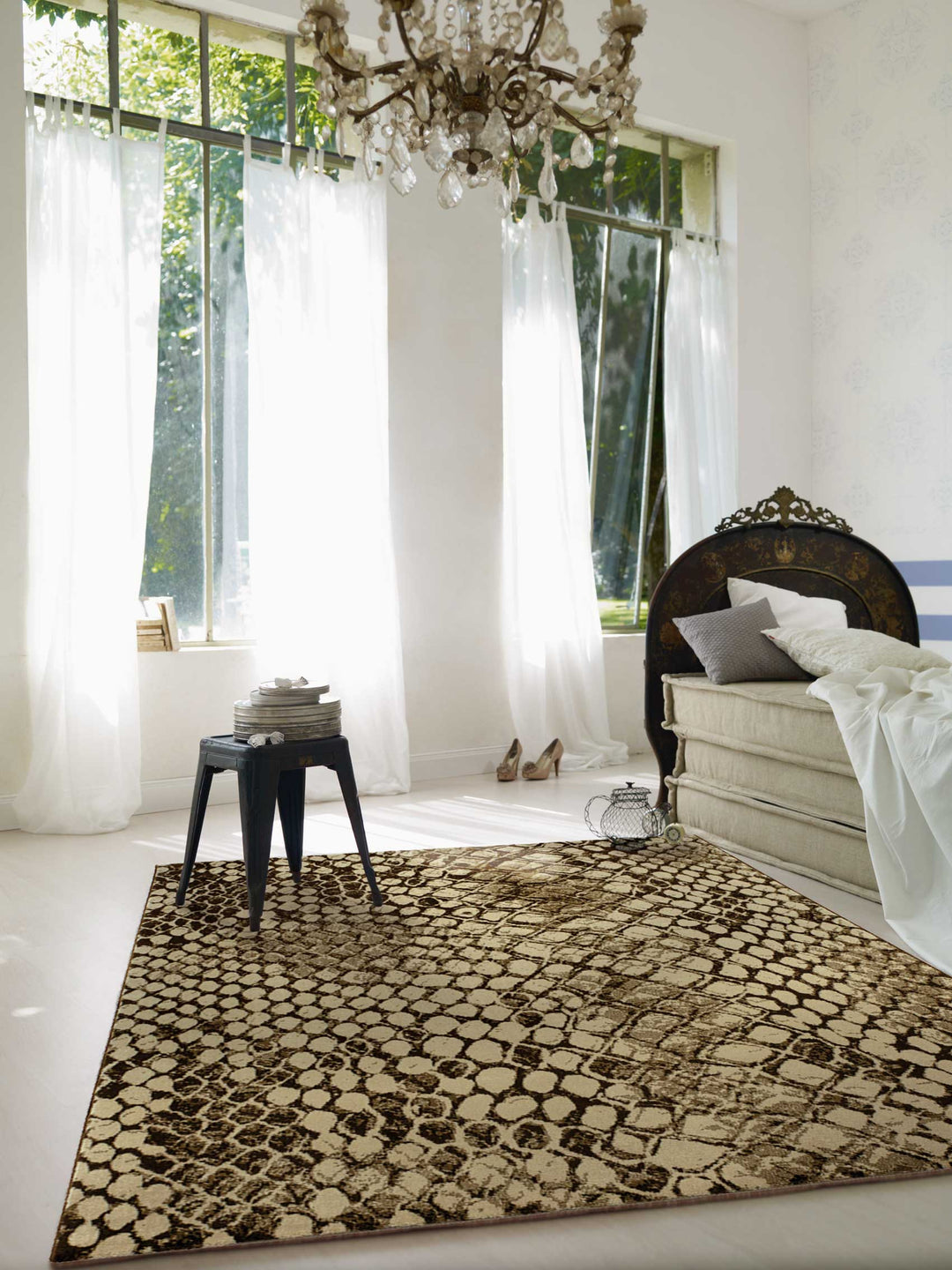 Snake Teppich beige Kurzflor rechteckig