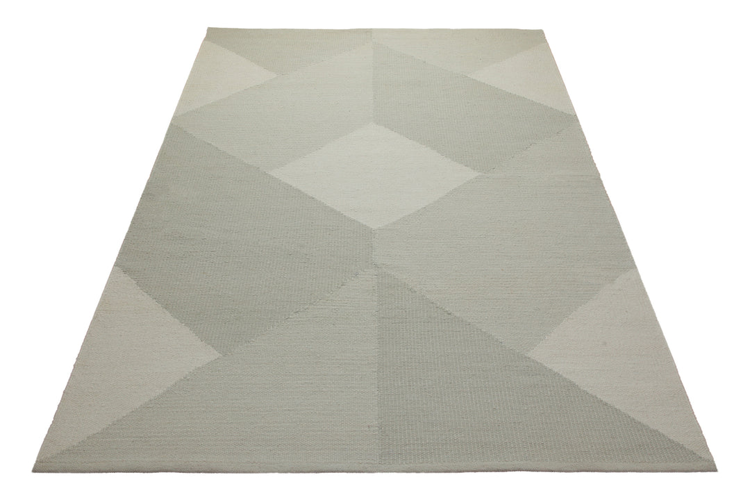 160x230 Teppich Wohnzimmer Salbei trifft Creme – Skandi-Handwebteppich in zarten Pastelltönen