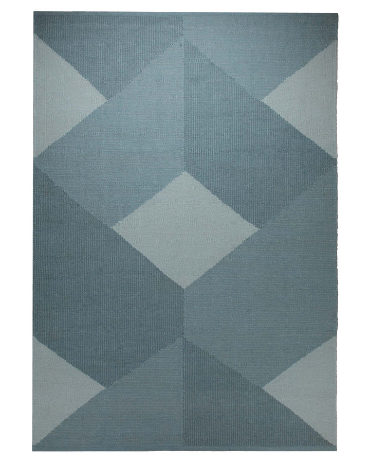 Handwebteppich Wolle Rautenmuster blaugrau 160x230 cm – Freigestellte Ansicht von oben