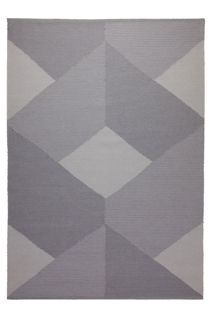 160x230 Teppich Wohnzimmer Grafische Würfel in Grau – Skandi-Handwebteppich mit Tiefenwirkung