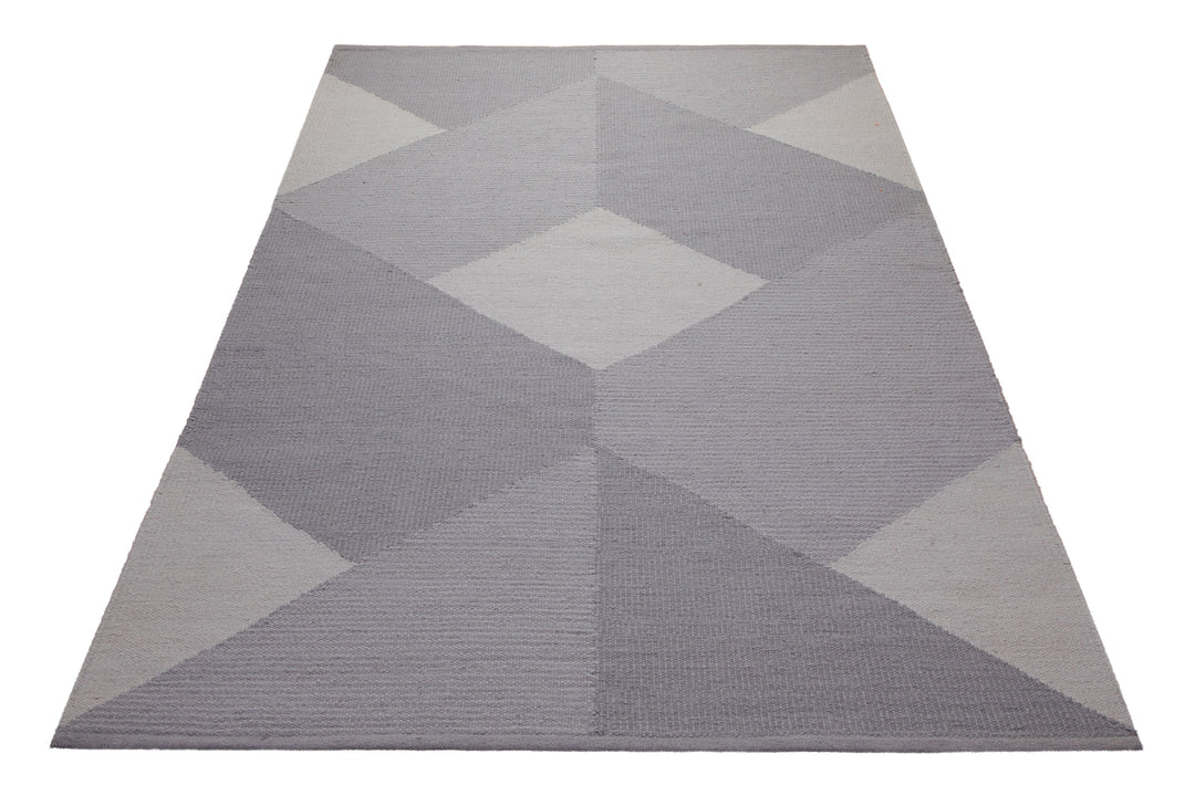 160x230 Teppich Wohnzimmer Grafische Würfel in Grau – Skandi-Handwebteppich mit Tiefenwirkung