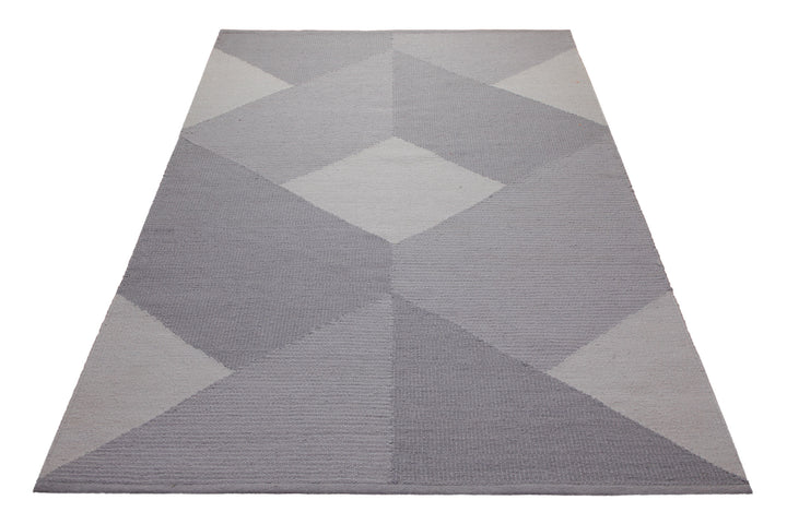 160x230 Teppich Wohnzimmer Grafische Würfel in Grau – Skandi-Handwebteppich mit Tiefenwirkung