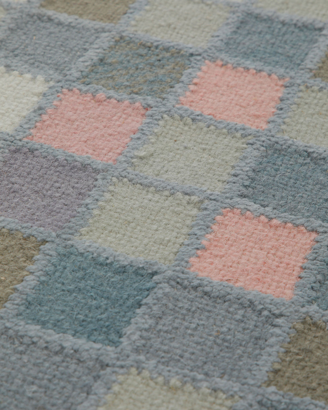 Handwebteppich Wolle Pixelrauten pastell 160x230 cm – Detailansicht des Flors