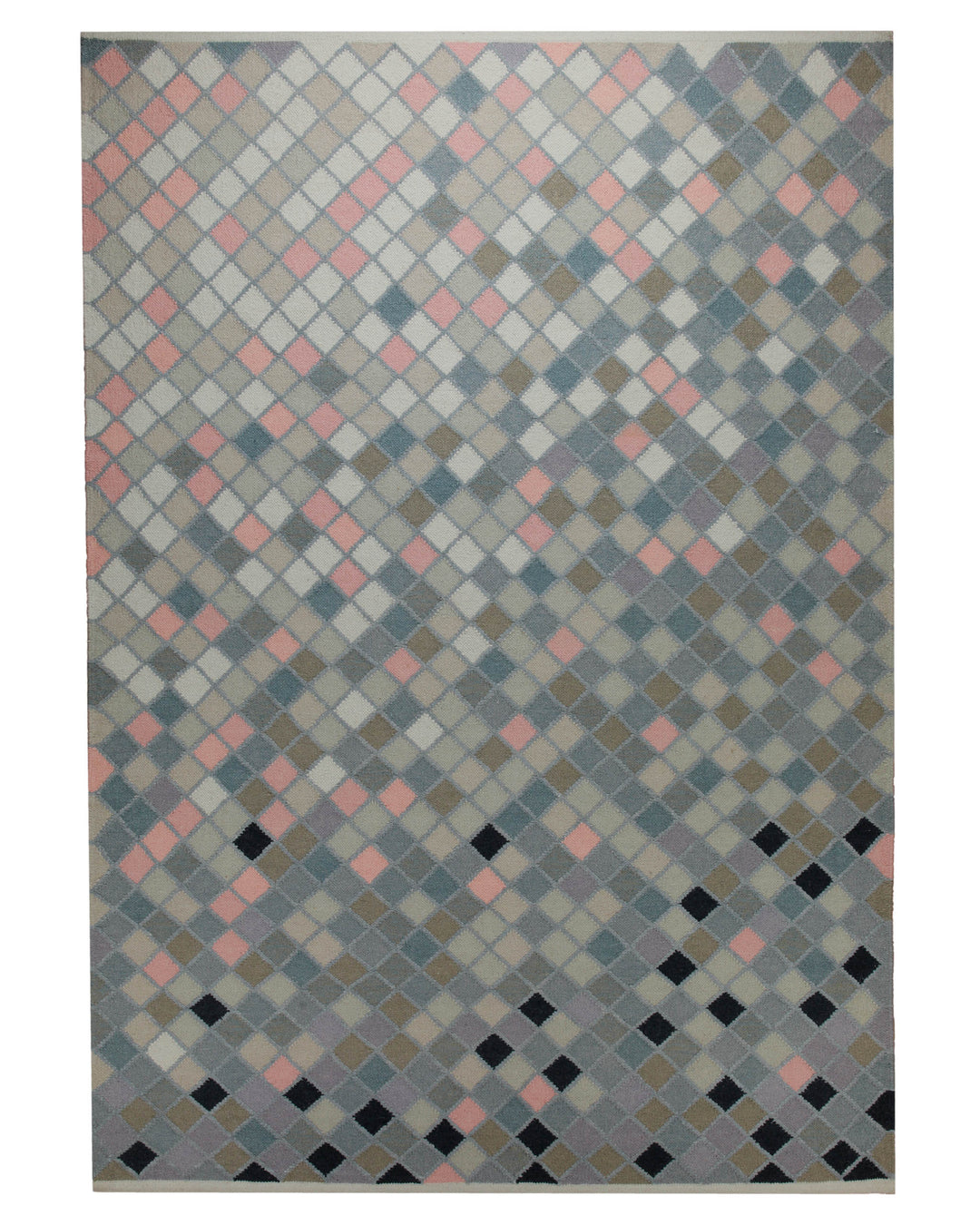 Handwebteppich Wolle Pixelrauten pastell 160x230 cm – Komplettansicht des Teppichs freigestellt