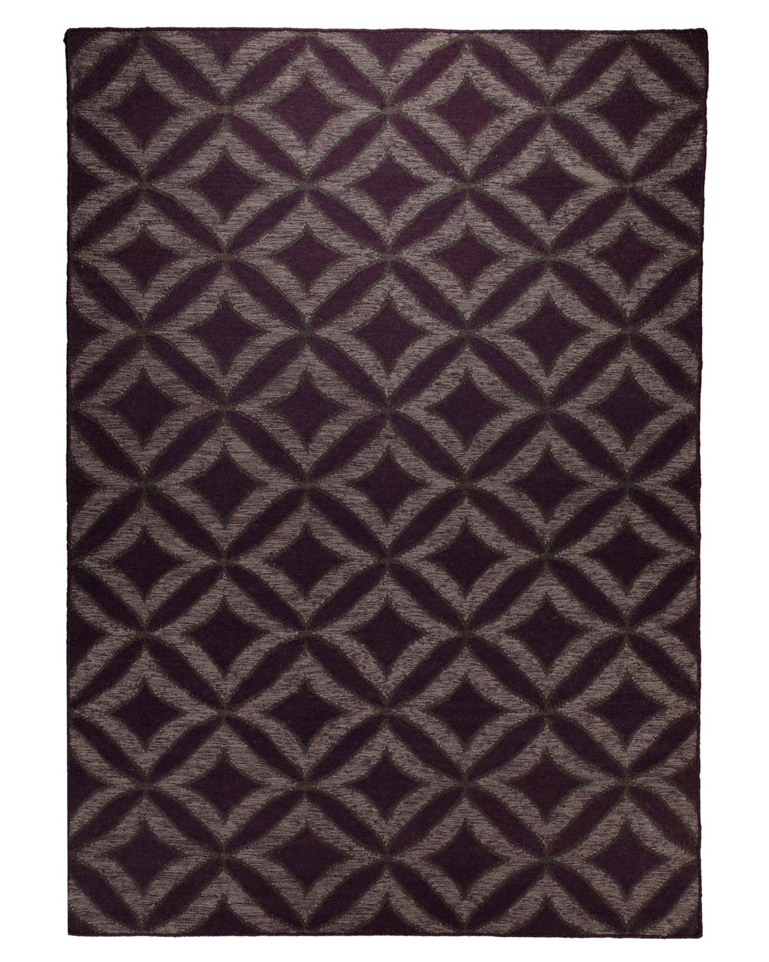Handwebteppich Wolle Rautenmuster aubergine 160x230 cm – Produktfoto auf weißem Hintergrund