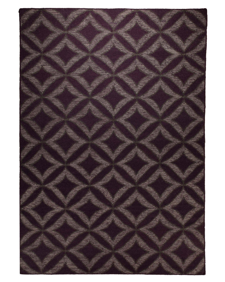 Handwebteppich Wolle Rautenmuster aubergine 160x230 cm – Produktfoto auf weißem Hintergrund