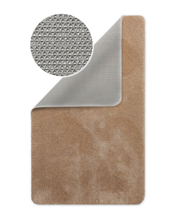 Badematte Badteppich Joris Beige Braun flauschig Freisteller Rücken Anti-Rutsch